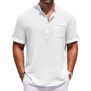 image:imageCOOFANDY Henley Shirts for Men Short Sleeve Band Collar Casual Shirt Summer Hippie Vacation Beach T Shirts with PocketWhite