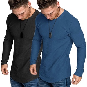 image:imageCOOFANDY Men 2 Pack Muscle Fitted T Shirt Gym Workout Athletic Long Sleeves TeeBlackDenim Blue