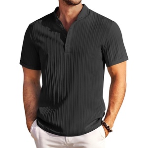 image:imageCOOFANDY Men Casual Henley Tee Shirt Short Sleeve Band Collar Summer Beach Textured TShirtBlack