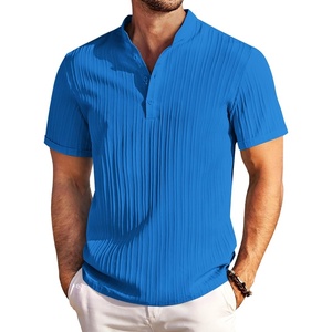 image:imageCOOFANDY Men Casual Henley Tee Shirt Short Sleeve Band Collar Summer Beach Textured TShirtBlue