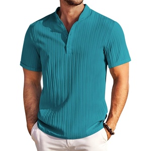 image:imageCOOFANDY Men Casual Henley Tee Shirt Short Sleeve Band Collar Summer Beach Textured TShirtBlue Green