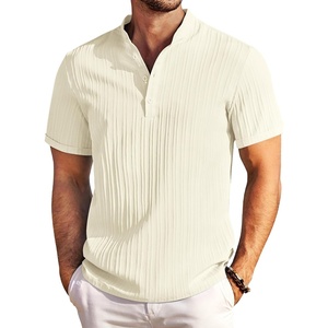 image:imageCOOFANDY Men Casual Henley Tee Shirt Short Sleeve Band Collar Summer Beach Textured TShirtCream Color