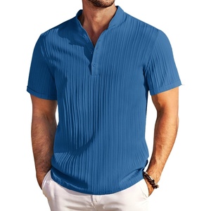 image:imageCOOFANDY Men Casual Henley Tee Shirt Short Sleeve Band Collar Summer Beach Textured TShirtDark Blue