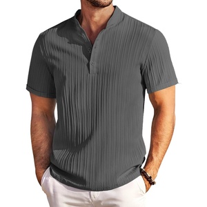 image:imageCOOFANDY Men Casual Henley Tee Shirt Short Sleeve Band Collar Summer Beach Textured TShirtDark Grey