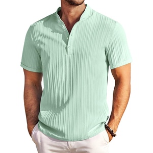 image:imageCOOFANDY Men Casual Henley Tee Shirt Short Sleeve Band Collar Summer Beach Textured TShirtIce Green