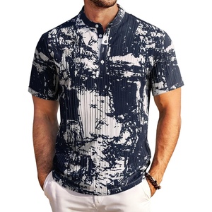 image:imageCOOFANDY Men Casual Henley Tee Shirt Short Sleeve Band Collar Summer Beach Textured TShirtNavy  White Tiedye