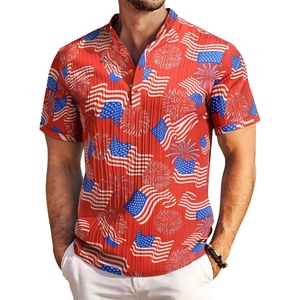 image:imageCOOFANDY Men Casual Henley Tee Shirt Short Sleeve Band Collar Summer Beach Textured TShirtRed Flag
