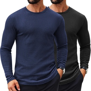 image:imageCOOFANDY Mens 2 Pack Muscle TShirt Stretch Long Sleeve Gym Workout Bodybuilding Training Tee Shirts Casual Hipster TopsAblackNavy Blue