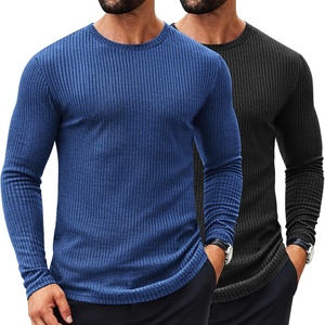 image:imageCOOFANDY Mens 2 Pack Muscle TShirt Stretch Long Sleeve Gym Workout Bodybuilding Training Tee Shirts Casual Hipster TopsBlackDark Blue