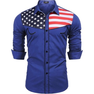 image:imageCOOFANDY Mens American Flag Button Down Shirts Western Cowboy Shirt Slim Fit Patriotic Long Sleeve ShirtBlue