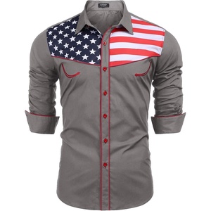 image:imageCOOFANDY Mens American Flag Button Down Shirts Western Cowboy Shirt Slim Fit Patriotic Long Sleeve ShirtGrey