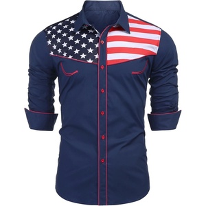 image:imageCOOFANDY Mens American Flag Button Down Shirts Western Cowboy Shirt Slim Fit Patriotic Long Sleeve ShirtNavy Blue