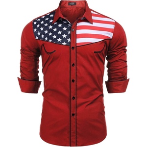 image:imageCOOFANDY Mens American Flag Button Down Shirts Western Cowboy Shirt Slim Fit Patriotic Long Sleeve ShirtWhite Flag Red