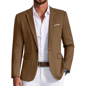 image:imageCOOFANDY Mens Blazer Business Casual One Button Lightweight Sport Coat Solid Knit Suit JacketBrown