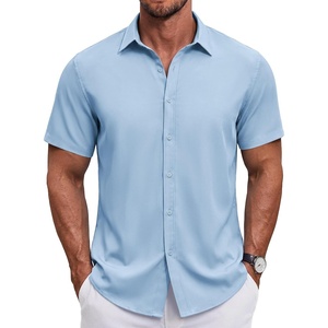 image:imageCOOFANDY Mens Button Down Shirt Short Sleeve Casual Shirt for Men Summer Business Casual Dress ShirtClear Blue
