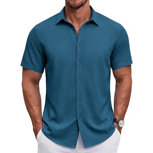 image:imageCOOFANDY Mens Button Down Shirt Short Sleeve Casual Shirt for Men Summer Business Casual Dress ShirtDenim Blue