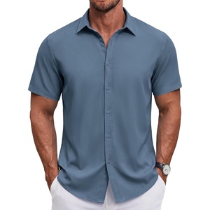 image:imageCOOFANDY Mens Button Down Shirt Short Sleeve Casual Shirt for Men Summer Business Casual Dress ShirtGrey Blue