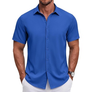 image:imageCOOFANDY Mens Button Down Shirt Short Sleeve Casual Shirt for Men Summer Business Casual Dress ShirtOcean Blue