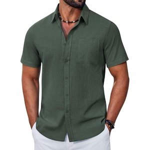 image:imageCOOFANDY Mens Button Down Shirt Short Sleeve Casual Stylish Cotton Shirts Linen Textured Summer Beach Wedding ShirtDeep Green