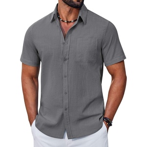 image:imageCOOFANDY Mens Button Down Shirt Short Sleeve Casual Stylish Cotton Shirts Linen Textured Summer Beach Wedding ShirtDeep Grey