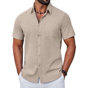 image:imageCOOFANDY Mens Button Down Shirt Short Sleeve Casual Stylish Cotton Shirts Linen Textured Summer Beach Wedding ShirtKhaki