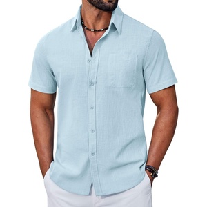 image:imageCOOFANDY Mens Button Down Shirt Short Sleeve Casual Stylish Cotton Shirts Linen Textured Summer Beach Wedding ShirtLight Blue
