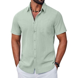 image:imageCOOFANDY Mens Button Down Shirt Short Sleeve Casual Stylish Cotton Shirts Linen Textured Summer Beach Wedding ShirtLight Green
