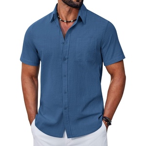 image:imageCOOFANDY Mens Button Down Shirt Short Sleeve Casual Stylish Cotton Shirts Linen Textured Summer Beach Wedding ShirtNavy Blue