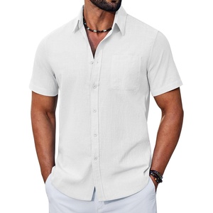 image:imageCOOFANDY Mens Button Down Shirt Short Sleeve Casual Stylish Cotton Shirts Linen Textured Summer Beach Wedding ShirtWhite