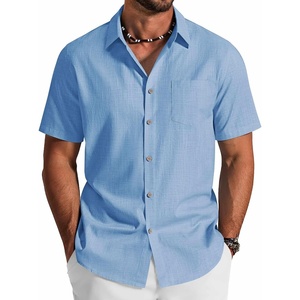 image:imageCOOFANDY Mens Button Down Shirt Short Sleeve Cotton Casual Summer Shirts Beach Vacation Linen Shirts for MenLight Blue