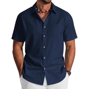 image:imageCOOFANDY Mens Button Down Shirt Short Sleeve Cotton Casual Summer Shirts Beach Vacation Linen Shirts for MenNavy Blue