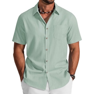 image:imageCOOFANDY Mens Button Down Shirt Short Sleeve Cotton Casual Summer Shirts Beach Vacation Linen Shirts for MenSage Green