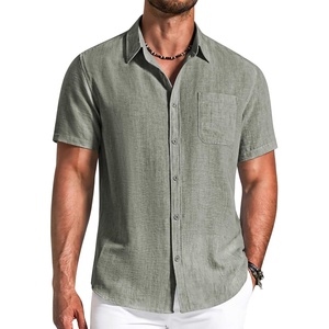 image:imageCOOFANDY Mens Button Down Shirts Short Sleeve Casual Shirt Summer Beach Textured ShirtsArmy Green