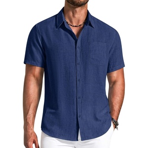 image:imageCOOFANDY Mens Button Down Shirts Short Sleeve Casual Shirt Summer Beach Textured ShirtsNavy Blue