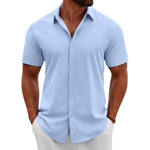 image:imageCOOFANDY Mens Button Down Shirts Short Sleeve Casual Summer Beach Shirts Vacation Wedding ShirtsClear Blue