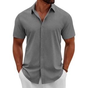 image:imageCOOFANDY Mens Button Down Shirts Short Sleeve Casual Summer Beach Shirts Vacation Wedding ShirtsDark Grey