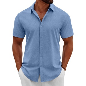 image:imageCOOFANDY Mens Button Down Shirts Short Sleeve Casual Summer Beach Shirts Vacation Wedding ShirtsDenim Blue