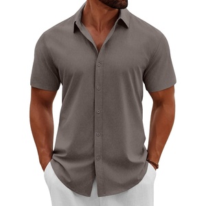 image:imageCOOFANDY Mens Button Down Shirts Short Sleeve Casual Summer Beach Shirts Vacation Wedding ShirtsLight Brown