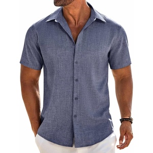 image:imageCOOFANDY Mens Button Down Short Sleeve Shirt Casual Beach Linen Shirts Wedding Summer Vacation ShirtDark Blue