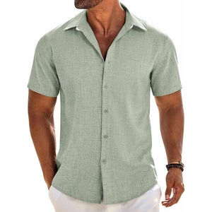 image:imageCOOFANDY Mens Button Down Short Sleeve Shirt Casual Beach Linen Shirts Wedding Summer Vacation ShirtLight Green