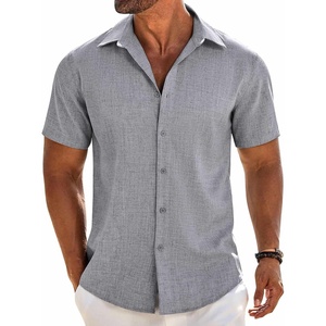 image:imageCOOFANDY Mens Button Down Short Sleeve Shirt Casual Beach Linen Shirts Wedding Summer Vacation ShirtLight Grey