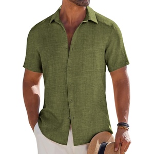 image:imageCOOFANDY Mens Button Down Short Sleeve Shirt Casual Beach Shirt Summer Vacation Textured ShirtsArmy Green