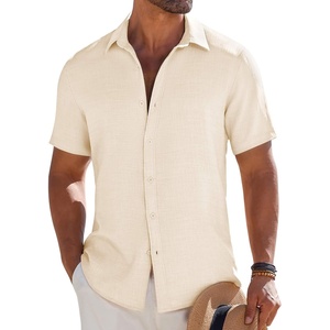 image:imageCOOFANDY Mens Button Down Short Sleeve Shirt Casual Beach Shirt Summer Vacation Textured ShirtsBeige