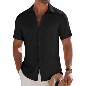image:imageCOOFANDY Mens Button Down Short Sleeve Shirt Casual Beach Shirt Summer Vacation Textured ShirtsBlack