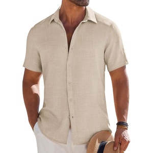 image:imageCOOFANDY Mens Button Down Short Sleeve Shirt Casual Beach Shirt Summer Vacation Textured ShirtsDark Khaki