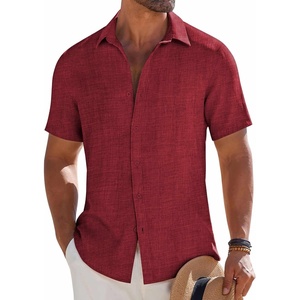 image:imageCOOFANDY Mens Button Down Short Sleeve Shirt Casual Beach Shirt Summer Vacation Textured ShirtsDark Red