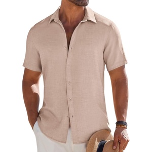 image:imageCOOFANDY Mens Button Down Short Sleeve Shirt Casual Beach Shirt Summer Vacation Textured ShirtsKhaki