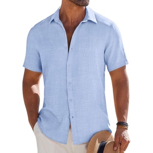 image:imageCOOFANDY Mens Button Down Short Sleeve Shirt Casual Beach Shirt Summer Vacation Textured ShirtsLight Blue