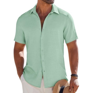 image:imageCOOFANDY Mens Button Down Short Sleeve Shirt Casual Beach Shirt Summer Vacation Textured ShirtsMint Green
