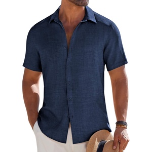 image:imageCOOFANDY Mens Button Down Short Sleeve Shirt Casual Beach Shirt Summer Vacation Textured ShirtsNavy Blue